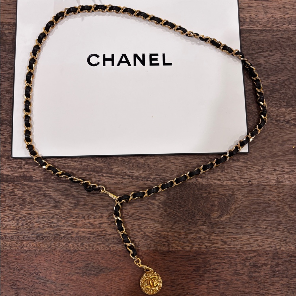Authentic 1982 CHANEL vintage black and child leather chain belt 95cm - Picture 5 of 12